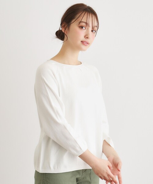 LAURA ASHLEY(ローラアシュレイ)の「【人気デザイン!日本製/ロゴ刺繍入り/ワンマイルウエア】コットン プルオーバーニット(ニット/セーター・レディース・ブルー/アイボリー/グリーン・38)」の4枚目の写真