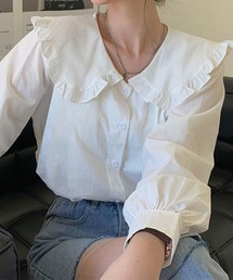 フリル襟長袖シャツ