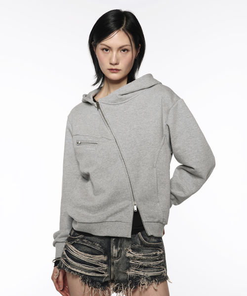Asymmetry Zip Up Hoodie — серый