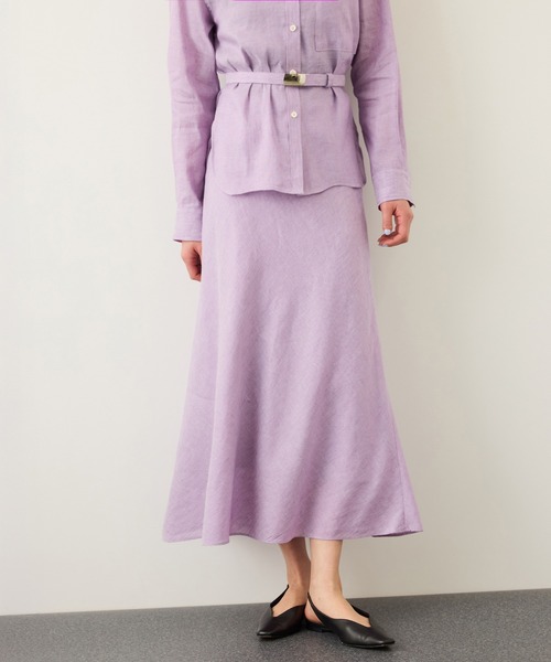 ROPE'（ロペ）の「リネンシルクコットンマーメイドスカート(無地＆ストライス)/イージーケア・セットアップ対応（スカート・レディース・ラベンダー/ベージュ・36/38）」の2枚目の写真