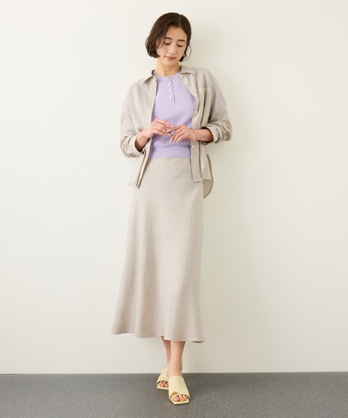 ROPE'（ロペ）の「リネンシルクコットンマーメイドスカート(無地＆ストライス)/イージーケア・セットアップ対応（スカート・レディース・ラベンダー/ベージュ・36/38）」の9枚目の写真
