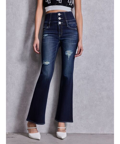 GYDA（ジェイダ）の「ハイウエストBACKクロスダメージフレアデニムパンツ（デニムパンツ・レディース・ライトブルー/ブラック/インディゴブルー・SMALL/X-SMALL/MEDIUM）」の10枚目の写真