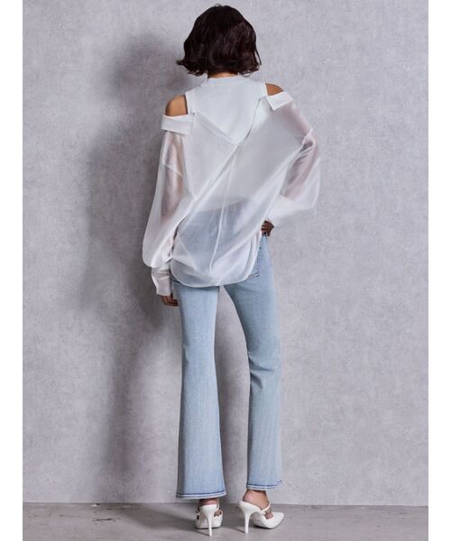 GYDA（ジェイダ）の「ハイウエストBACKクロスダメージフレアデニムパンツ（デニムパンツ・レディース・ライトブルー/ブラック/インディゴブルー・SMALL/X-SMALL/MEDIUM）」の18枚目の写真