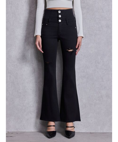 GYDA（ジェイダ）の「ハイウエストBACKクロスダメージフレアデニムパンツ（デニムパンツ・レディース・ライトブルー/ブラック/インディゴブルー・SMALL/X-SMALL/MEDIUM）」の22枚目の写真