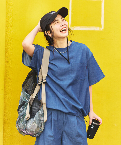 FREAK'S STORE(フリークスストア)の「THOUSAND MILE × FREAK'S STORE/サウザンドマイル 別注 UVカット デニムライク ショーツセットアップ(その他パンツ・レディース・ネイビー・フリ-)」の5枚目の写真