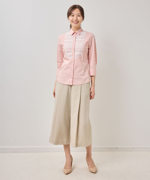 NARACAMICIE（ナラカミーチェ）の「【NARACAMICIE】フロントレース七分袖シャツ（シャツ/ブラウス・レディース・ピンク/ホワイト・L/M/S）」の15枚目の写真
