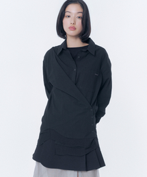 Oblique layered sheer shirts BLACK
