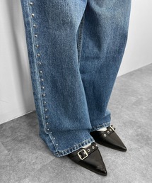 MATU:TA（マトゥータ）の「【履くだけでスタイルアップ】ベルトデザインミュール/2026春夏新作 ポインテッドトゥ パンプス 6cm　シンプル ハトメ アイレット 3サイズ S M L ブラック オフホワイト シルバー（パンプス）」