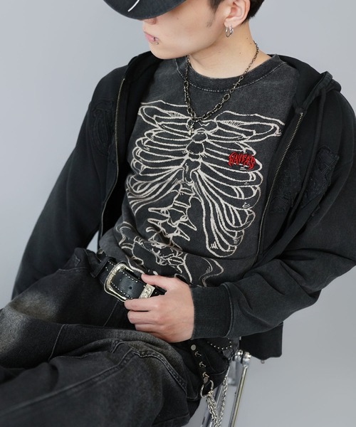 SPINNS（スピンズ）の「短丈ロングスリーブTシャツ/スケルトンボーンロゴ（Tシャツ/カットソー・メンズ・ブラック系その他/ウッドランド/ホワイト/ブラック・ONESIZE）」の16枚目の写真