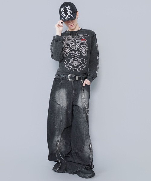 SPINNS（スピンズ）の「短丈ロングスリーブTシャツ/スケルトンボーンロゴ（Tシャツ/カットソー・メンズ・ブラック系その他/ウッドランド/ホワイト/ブラック・ONESIZE）」の14枚目の写真