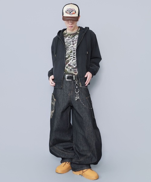 SPINNS（スピンズ）の「短丈ロングスリーブTシャツ/スケルトンボーンロゴ（Tシャツ/カットソー・メンズ・ブラック系その他/ウッドランド/ホワイト/ブラック・ONESIZE）」の18枚目の写真