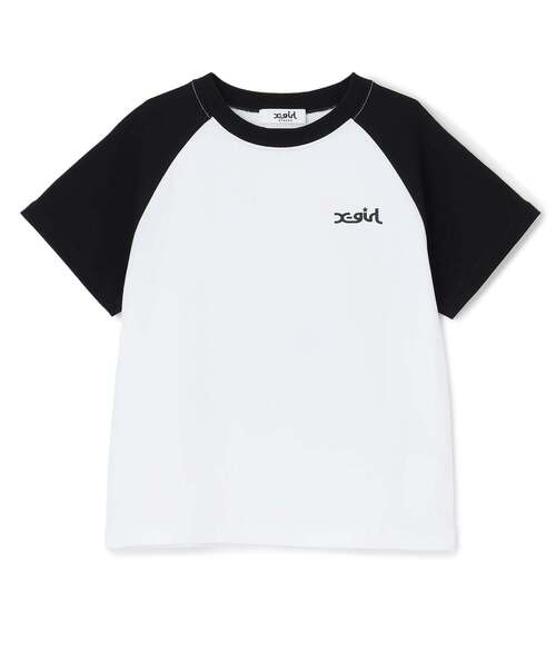 X-girl Stages（エックスガールステージス）の「【人気商品再入荷】【直営店で取り扱い無し】バックマルチロゴラグラン半袖Tシャツ（Tシャツ/カットソー・キッズ・ライトブルー/オフホワイト・140cm/130cm）」の2枚目の写真