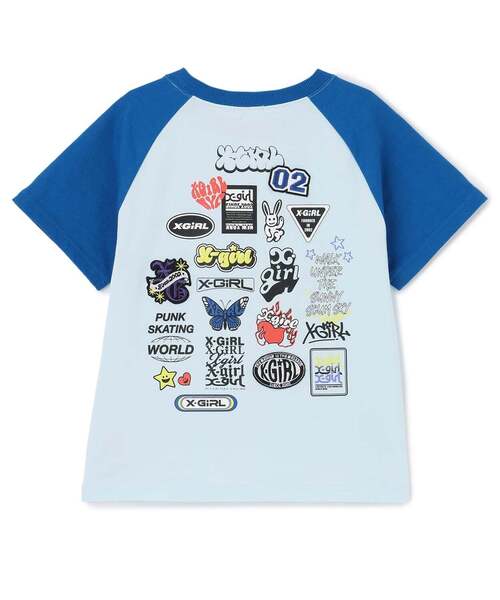 X-girl Stages(エックスガールステージス)の「【人気商品再入荷】【直営店で取り扱い無し】バックマルチロゴラグラン半袖Tシャツ(Tシャツ/カットソー・キッズ・ライトブルー/オフホワイト/ブラック・140cm/130cm/110cm/120cm)」の4枚目の写真