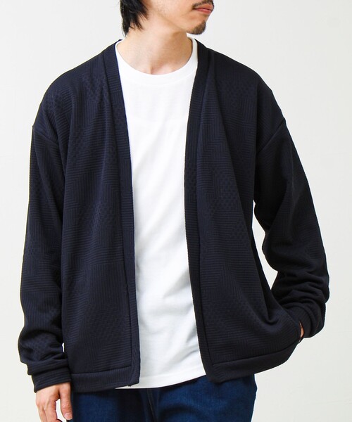 GLOSTER（グロスター）の「【ロンTとカーデの2点セット】ランダムジャガード アンサンブルカーディガン（カーディガン/ボレロ・メンズ・ネイビー/ライトグレー・L/M）」の2枚目の写真
