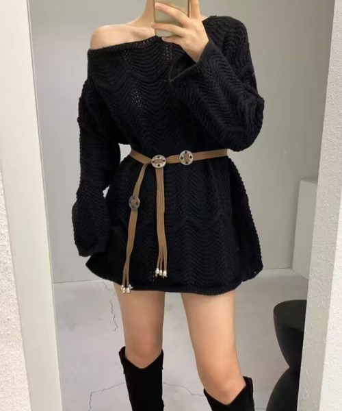 SallyLunn(サリーラン)の「スカラップ風 透かし編みニット(ニット/セーター・レディース・ホワイト/ブラック・FREE)」の21枚目の写真