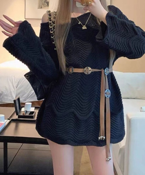 SallyLunn(サリーラン)の「スカラップ風 透かし編みニット(ニット/セーター・レディース・ホワイト/ブラック・FREE)」の18枚目の写真