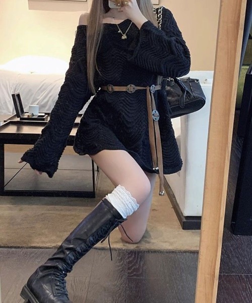SallyLunn(サリーラン)の「スカラップ風 透かし編みニット(ニット/セーター・レディース・ホワイト/ブラック・FREE)」の20枚目の写真