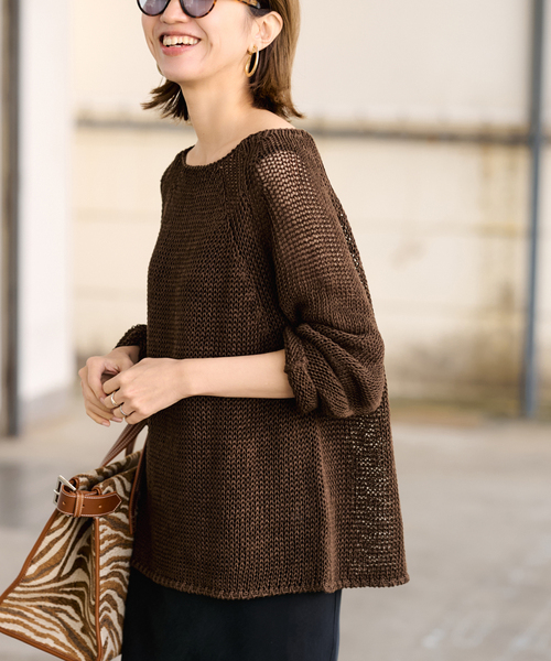 FRAMeWORK（フレームワーク）の「≪追加≫LINEN CORD ニット 2（ニット/セーター・レディース・ブラウン/バーガンディー/イエロー/ホワイト・FREE）」の2枚目の写真