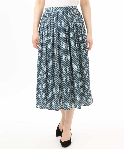 OFUON le MK（オフオンルエムケー）の「ウエストタック格子柄フレアスカート/洗濯機で洗える/セットアップ可（スカート・レディース・グリーン系その他/ネイビー・36/38/40）」の3枚目の写真