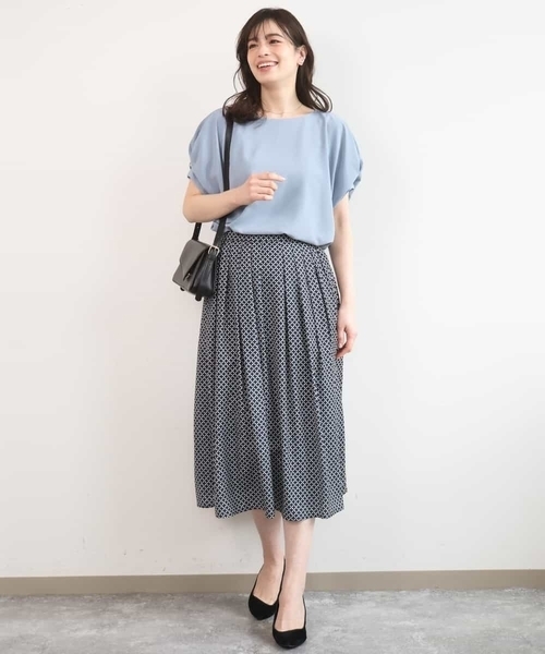 OFUON le MK（オフオンルエムケー）の「ウエストタック格子柄フレアスカート/洗濯機で洗える/セットアップ可（スカート・レディース・グリーン系その他/ネイビー・36/38/40）」の15枚目の写真