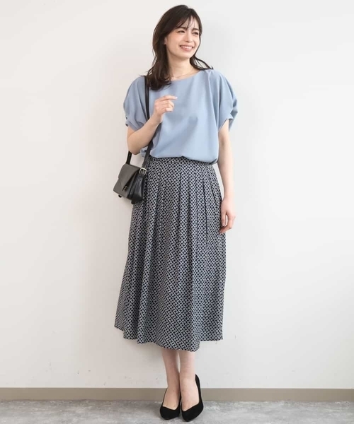 OFUON le MK（オフオンルエムケー）の「ウエストタック格子柄フレアスカート/洗濯機で洗える/セットアップ可（スカート・レディース・グリーン系その他/ネイビー・36/38/40）」の16枚目の写真