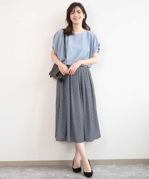 OFUON le MK（オフオンルエムケー）の「ウエストタック格子柄フレアスカート/洗濯機で洗える/セットアップ可（スカート・レディース・グリーン系その他/ネイビー・36/38/40）」の17枚目の写真