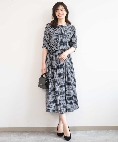 OFUON le MK（オフオンルエムケー）の「ウエストタック格子柄フレアスカート/洗濯機で洗える/セットアップ可（スカート・レディース・グリーン系その他/ネイビー・36/38/40）」の20枚目の写真