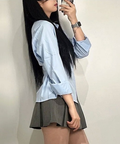 Emilie（エミリー）の「ウエスト シルエットチェンジ シンプルカラーシャツ（シャツ/ブラウス・レディース・ネイビー/ホワイト/ライトブルー・FREE）」の12枚目の写真