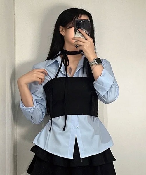 Emilie（エミリー）の「ウエスト シルエットチェンジ シンプルカラーシャツ（シャツ/ブラウス・レディース・ネイビー/ホワイト/ライトブルー・FREE）」の15枚目の写真