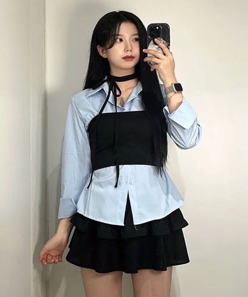 Emilie（エミリー）の「ウエスト シルエットチェンジ シンプルカラーシャツ（シャツ/ブラウス・レディース・ネイビー/ホワイト/ライトブルー・FREE）」の16枚目の写真