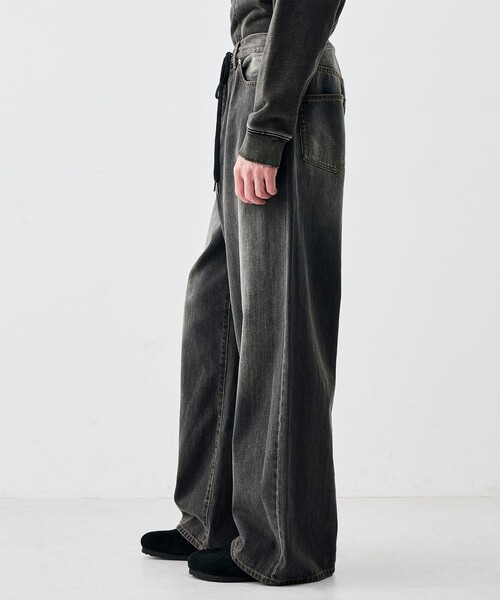 EDITION（エディション）の「ブラックデニム ドローコードパンツ（デニムパンツ・メンズ・ブラック/チャコールグレー・S/M）」の8枚目の写真