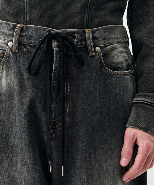 EDITION（エディション）の「ブラックデニム ドローコードパンツ（デニムパンツ・メンズ・ブラック/チャコールグレー・S/M）」の10枚目の写真