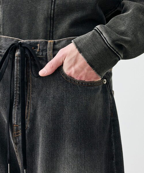 EDITION（エディション）の「ブラックデニム ドローコードパンツ（デニムパンツ・メンズ・ブラック/チャコールグレー・S/M）」の12枚目の写真