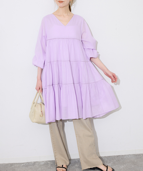 SLOBE IENA(スローブイエナ)の「コットンボイルティアードワンピース(ワンピース・レディース・パープル/ブラック/カーキ・FREE)」の3枚目の写真