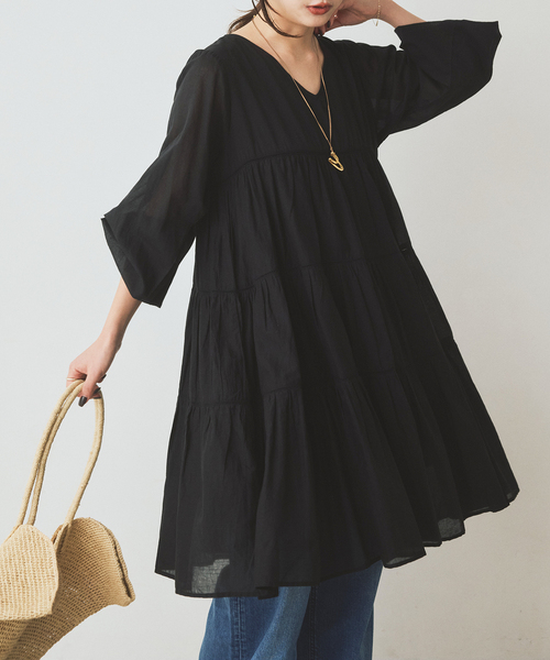 SLOBE IENA(スローブイエナ)の「コットンボイルティアードワンピース(ワンピース・レディース・パープル/ブラック/カーキ・FREE)」の11枚目の写真