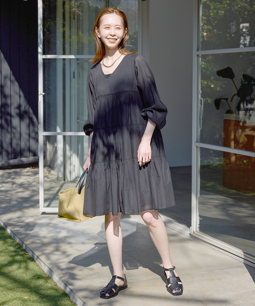 SLOBE IENA(スローブイエナ)の「コットンボイルティアードワンピース(ワンピース・レディース・パープル/ブラック/カーキ・FREE)」の8枚目の写真