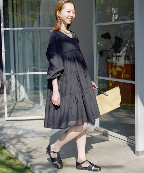 SLOBE IENA(スローブイエナ)の「コットンボイルティアードワンピース(ワンピース・レディース・パープル/ブラック/カーキ・FREE)」の7枚目の写真