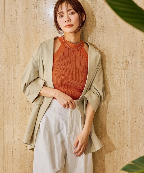 mysty woman（ミスティウーマン）の「ボリュームスリーブテーラージャケット 666537（テーラードジャケット・レディース・ダークオレンジ/ブラック/ベージュ・FREE）」の2枚目の写真