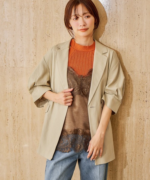 mysty woman（ミスティウーマン）の「ボリュームスリーブテーラージャケット 666537（テーラードジャケット・レディース・ダークオレンジ/ブラック/ベージュ・FREE）」の17枚目の写真