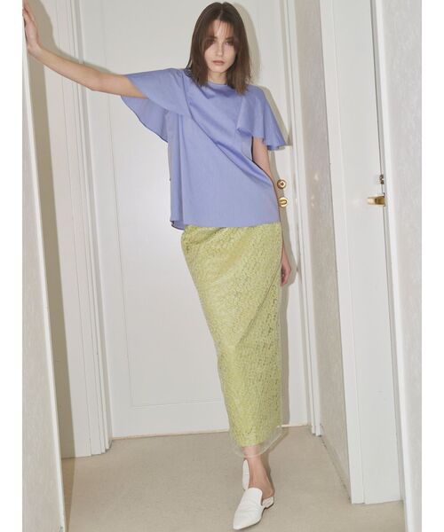 ELENDEEK（エレンディーク）の「エンブロイダリーIラインスカート（スカート・レディース・オフホワイト/ライム・2/1）」の3枚目の写真