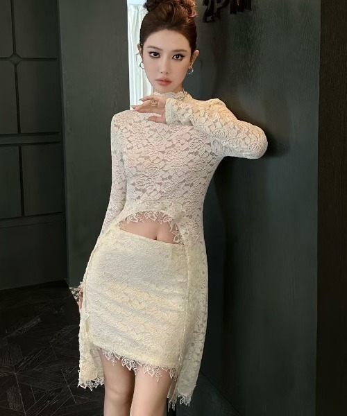 Lana821(ラナハニー)の「フロントオープン総レースドレス スカート付き(ドレス・レディース・ブラック/アイボリー・S/M)」の6枚目の写真