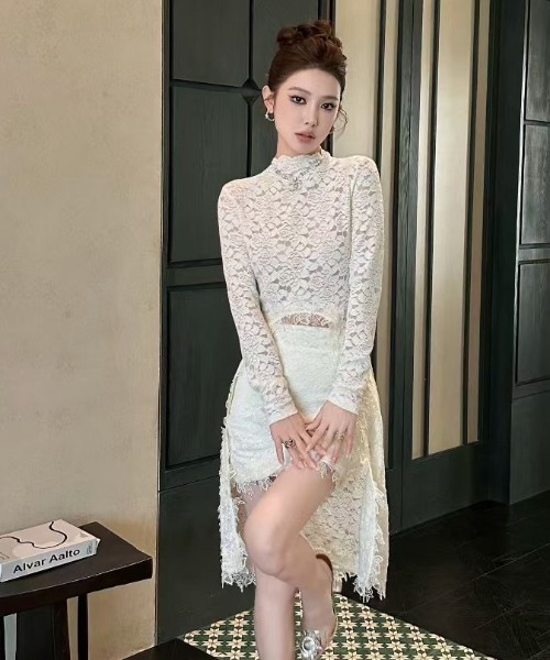 Lana821(ラナハニー)の「フロントオープン総レースドレス スカート付き(ドレス・レディース・ブラック/アイボリー・S/M)」の8枚目の写真