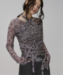 Ezick（エジック）の「ribbon tulle tops フロントリボンシアートップス（Tシャツ/カットソー）」