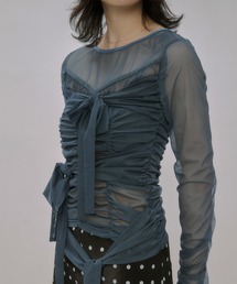 Ezick（エジック）の「ribbon tulle tops フロントリボンシアートップス（Tシャツ/カットソー）」