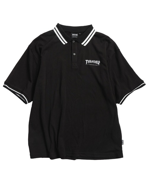 THRASHER(スラッシャー)の「THRASHER (スラッシャー) ポロシャツ 半袖 鹿の子 ライン ロゴ刺繍 シャツ TH25SU01R ユニセックス(ポロシャツ・メンズ・ブラック/ホワイト・M/L/LL)」の2枚目の写真