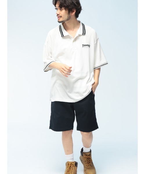 THRASHER(スラッシャー)の「THRASHER (スラッシャー) ポロシャツ 半袖 鹿の子 ライン ロゴ刺繍 シャツ TH25SU01R ユニセックス(ポロシャツ・メンズ・ブラック/ホワイト・M/L/LL)」の3枚目の写真