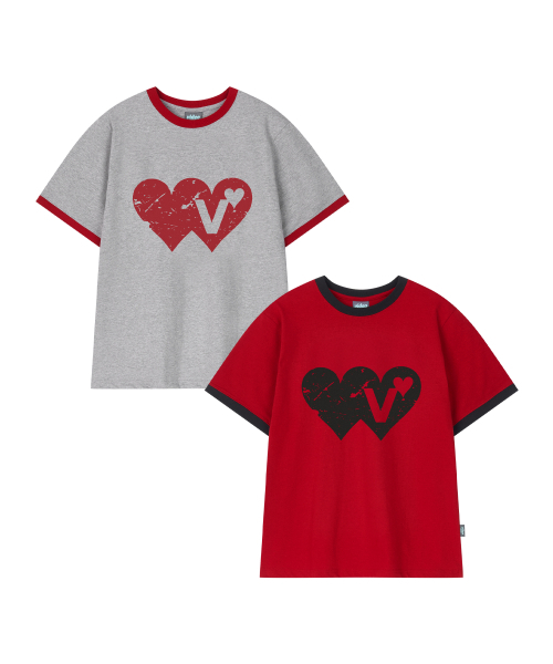 Video Jockey（ビデオジョッキー）の「ダブルハートリンガーTシャツ[メランジグレー]（Tシャツ/カットソー・レディース・ミックスグレー・X-SMALL/MEDIUM）」の6枚目の写真