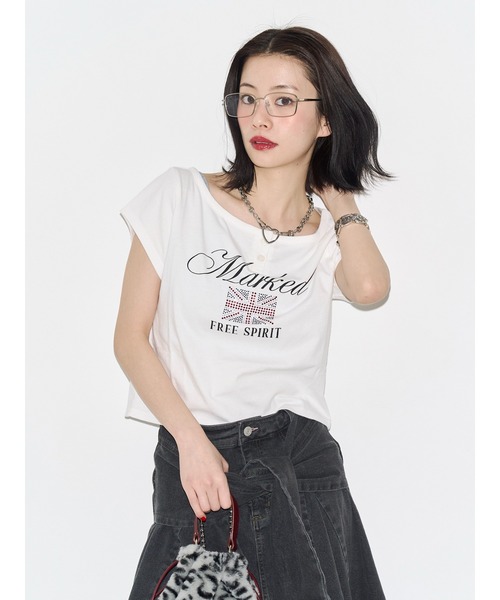 jouetie(ジュエティ)の「ユニオンジャックラインストーンTシャツ(Tシャツ/カットソー・レディース・ブラック/オフホワイト/ピンク・MEDIUM)」の2枚目の写真