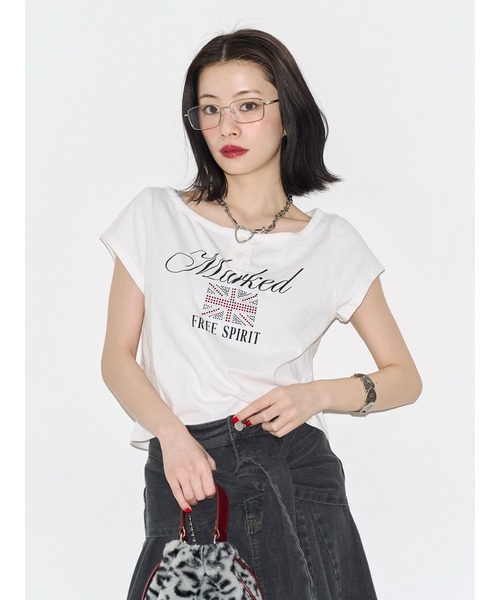 jouetie(ジュエティ)の「ユニオンジャックラインストーンTシャツ(Tシャツ/カットソー・レディース・ブラック/オフホワイト/ピンク・MEDIUM)」の6枚目の写真