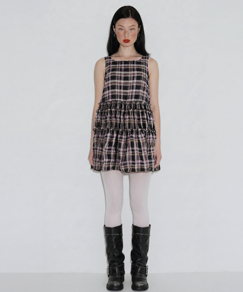 SETSETSET(セットセットセット)の「ティアードラッフルチェックワンピースブラック(ワンピース・レディース・その他・ONE)」の5枚目の写真